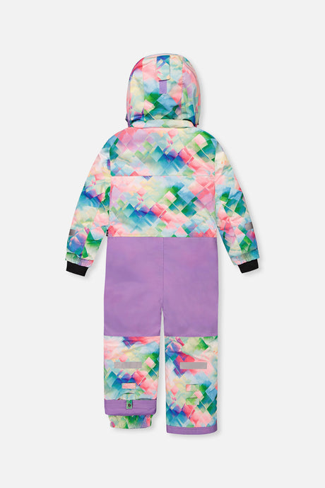 Kids One Piece Play Snowsuit Multicolor Diamond Print-4