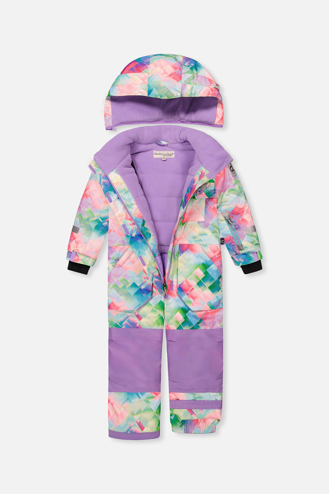 Deux par Deux PLAY one-piece snowsuit, multicolor diamond print, alternate view 1
