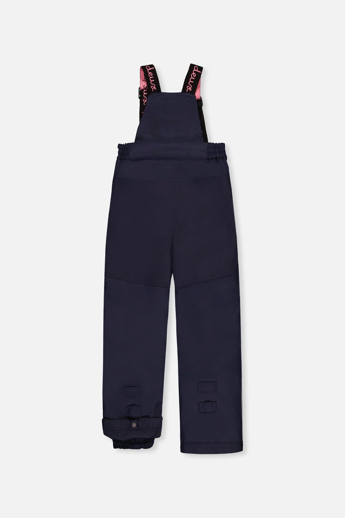 Back view of the navy snow bib pants