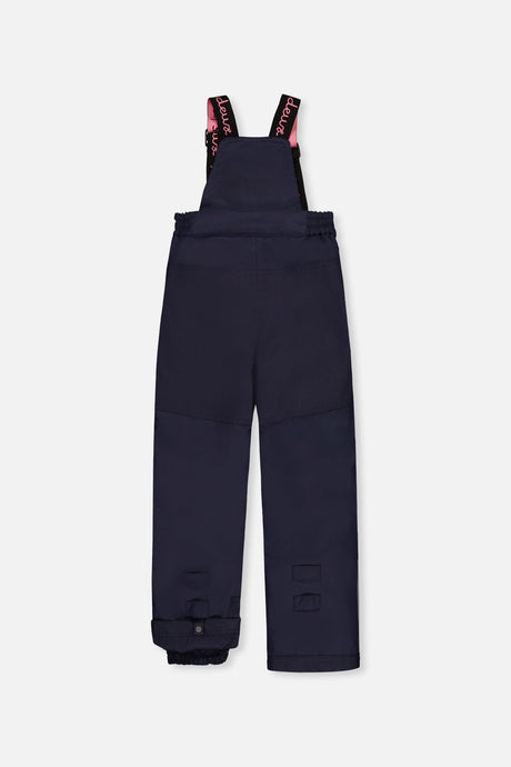Back view of the navy snow bib pants