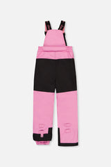 Deux par Deux pink PLAY bib snow pants with black reinforced seat, back view