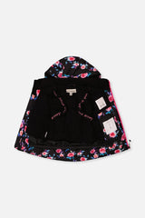 Deux par Deux rose-print PLAY jacket opened to show the black lining and inner straps