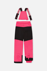 Deux par Deux pink PLAY bib snow pants with black reinforced seat, back view