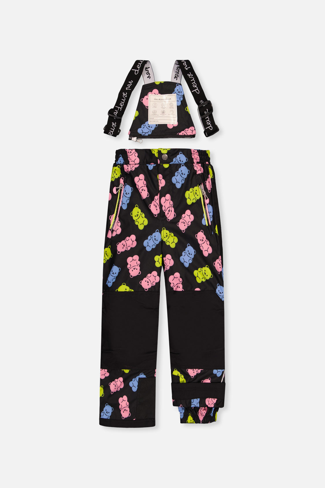 Deux par Deux girls' PLAY two-piece snowsuit in Multicolor Gradient with gummy-bear print pants, additional product view