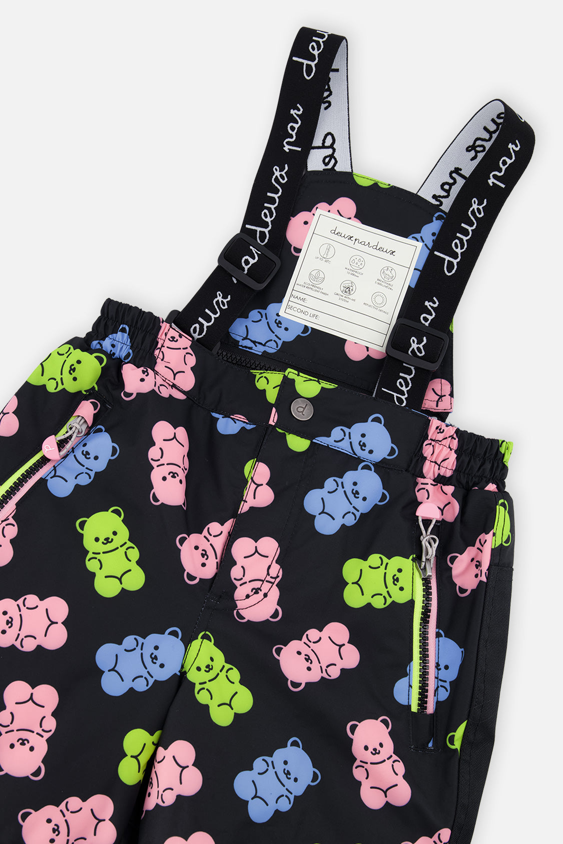 Deux par Deux girls' PLAY two-piece snowsuit in Multicolor Gradient with gummy-bear print pants, additional product view