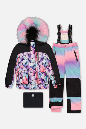 Two Piece Play Snowsuit Purple Floral Print With Gradient Pants-0