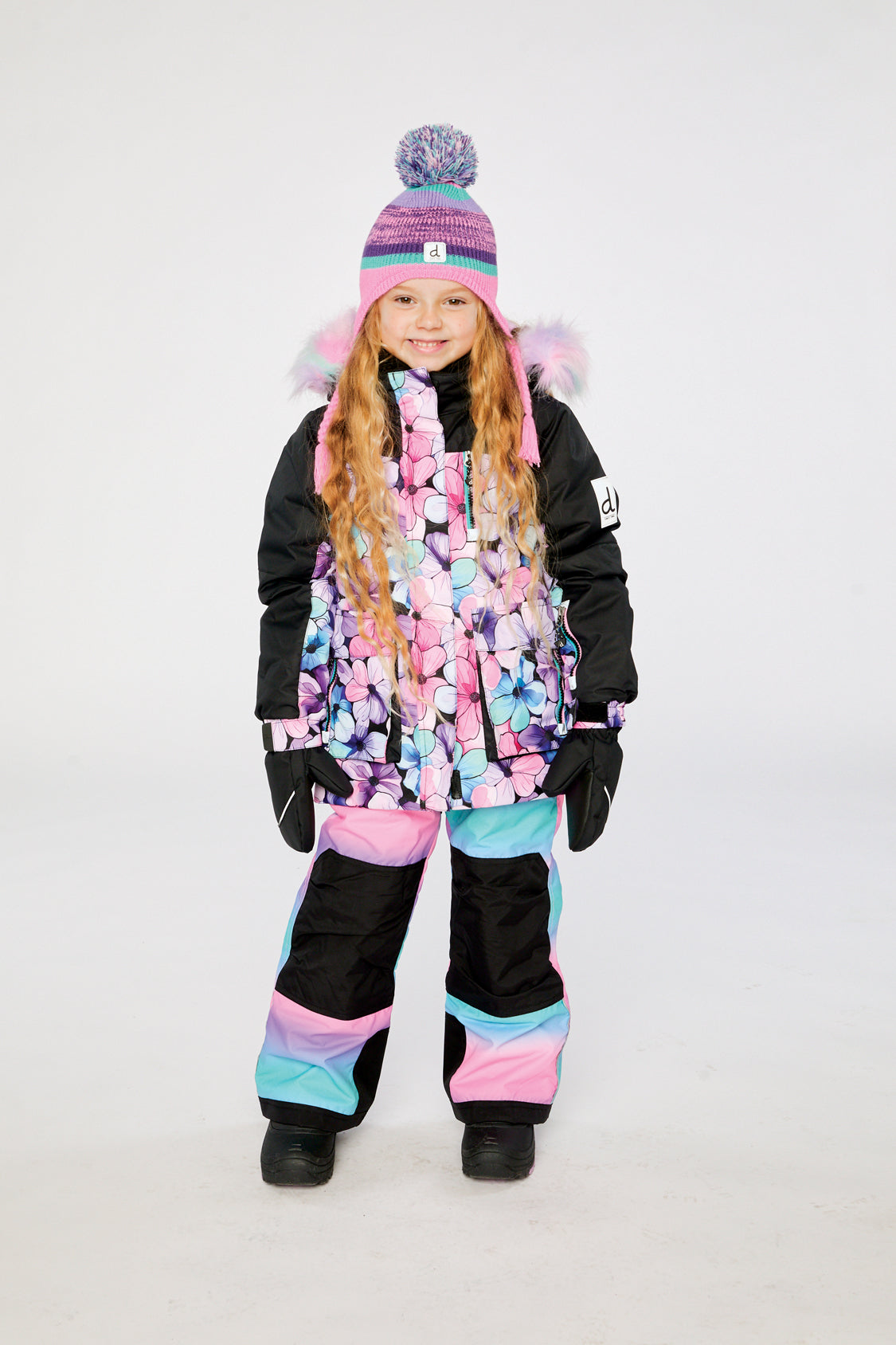 Two Piece Play Snowsuit Purple Floral Print With Gradient Pants-1