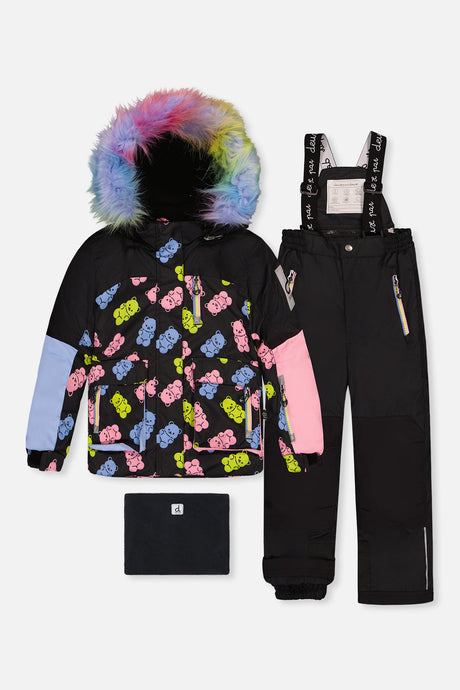Two Piece Play Snowsuit Black Gummy Bear Print-0