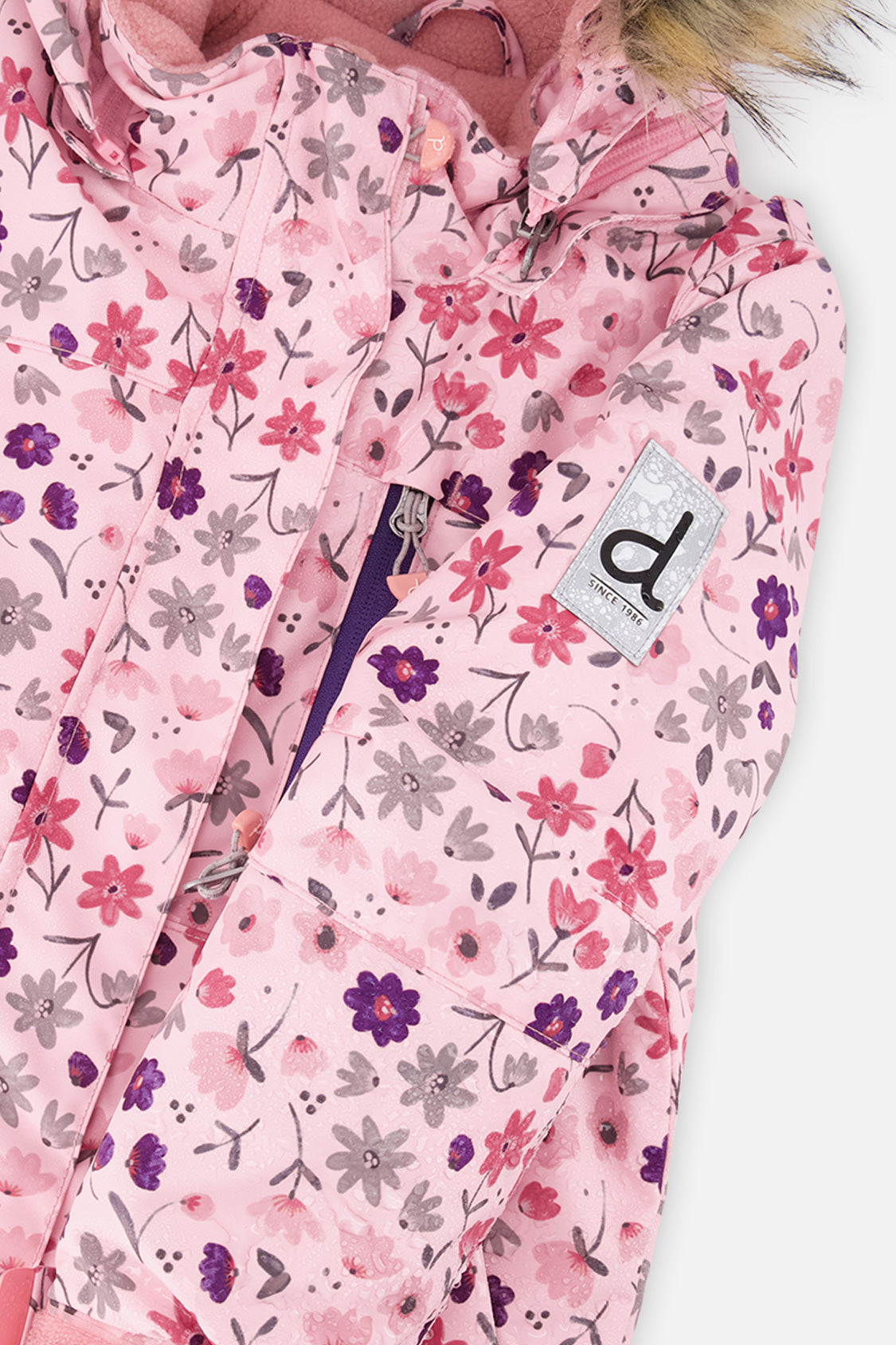 Deux par Deux girls' PLAY snowsuit with pink mini flower jacket and solid snow pants, alternate view 8