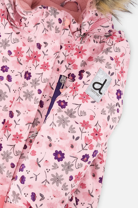 Deux par Deux girls' PLAY snowsuit with pink mini flower jacket and solid snow pants, alternate view 8