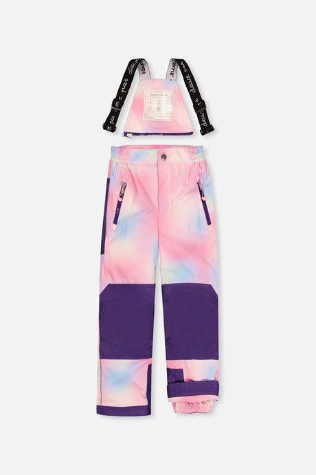 Deux par Deux purple unicorn PLAY snowsuit with multicolored pants, alternate view 5