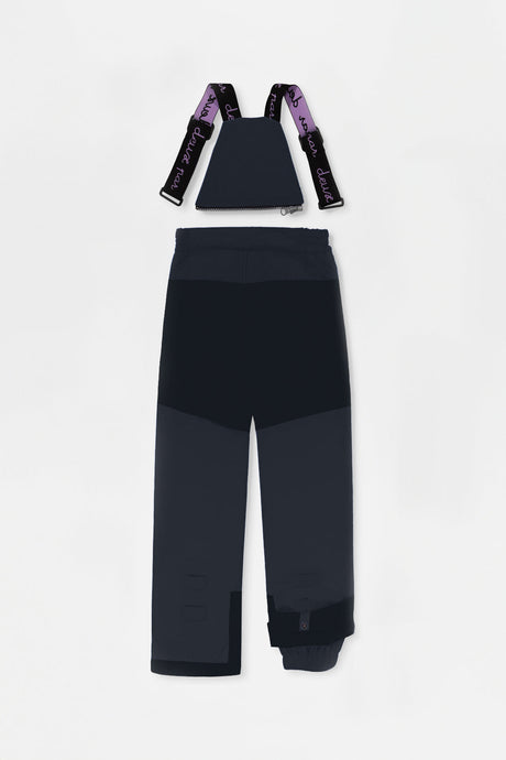 Black PLAY bib snow pants with reinforced seat, back view