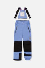 Deux par Deux girls' PLAY snowsuit with pink mountain-print jacket and blue snow pants, another studio view