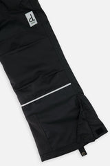 Deux par Deux boys' Teknik two-piece snowsuit in black and royal blue – snow pant leg and hem detail