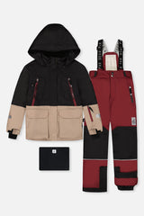 Two Piece Teknik Snowsuit Black Beige And Burgundy-0