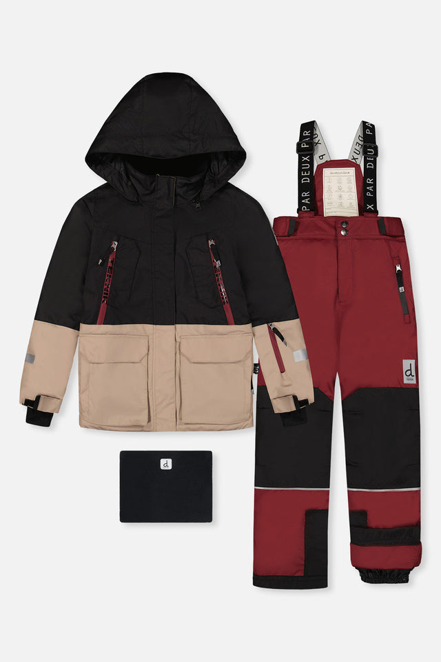 Two Piece Teknik Snowsuit Black Beige And Burgundy-0