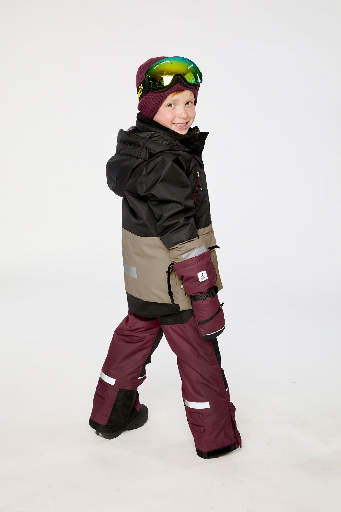 Two Piece Teknik Snowsuit Black Beige And Burgundy-3