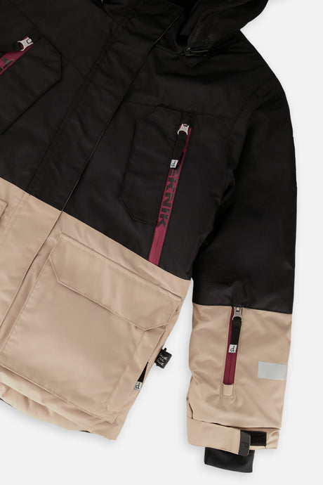 Deux par Deux TEKNIK two-piece snowsuit, black, beige and burgundy, alternate view 6