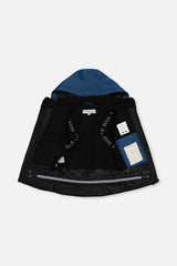 Navy TEKNIK jacket opened to show the black fleece lining and inner straps