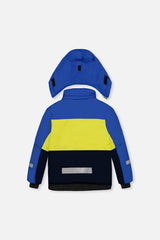 Back of the royal blue and yellow TEKNIK jacket with reflective band