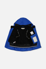 Royal blue TEKNIK jacket opened to show the black fleece lining and inner straps