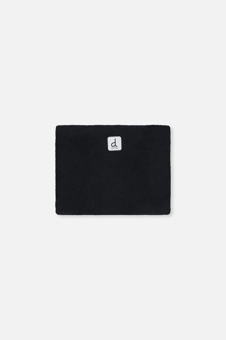 Black fleece neckwarmer shown with the TEKNIK snowsuit