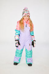Kids One Piece Teknik Snowsuit Lavender Turquoise And Orange-1