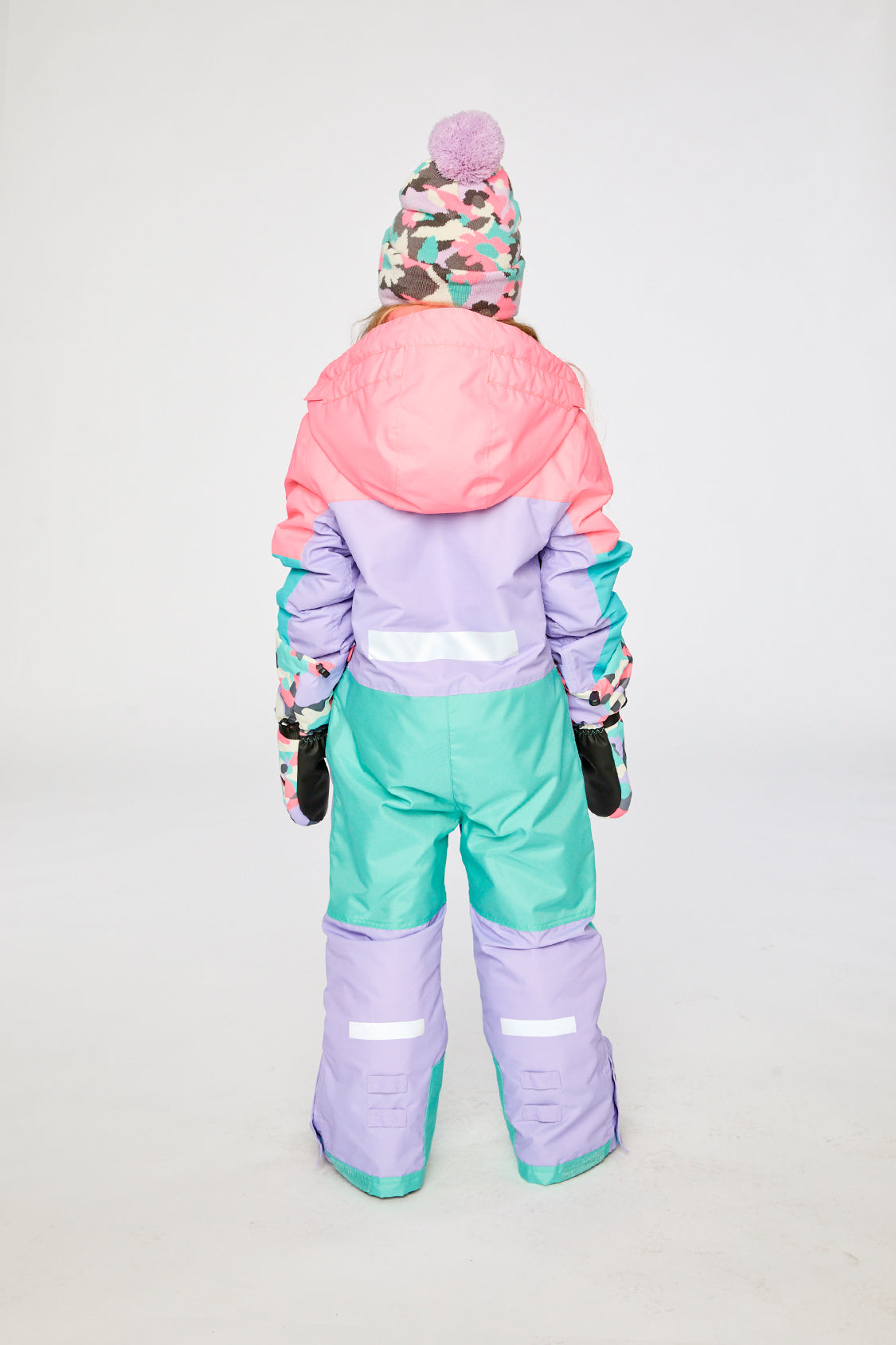 Kids One Piece Teknik Snowsuit Lavender Turquoise And Orange-3