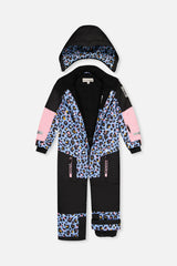Deux par Deux girls' TEKNIK one-piece snowsuit in blue leopard print – alternate view