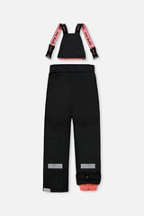 Deux par Deux girls' Teknik two-piece snowsuit, off-white and pink jacket with black pants – snow pants, back view