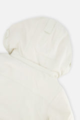 Deux par Deux girls' Teknik two-piece snowsuit, off-white and pink jacket with black pants – hood close-up