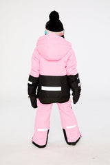 Child wearing the pink Deux par Deux Teknik two-piece snowsuit, lookbook photo 4