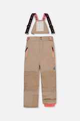 Taupe snow pants for the TEKNIK snowsuit, front view with suspenders