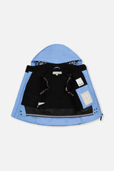 Blue-violet TEKNIK jacket opened to show the fleece lining, inner straps and pocket
