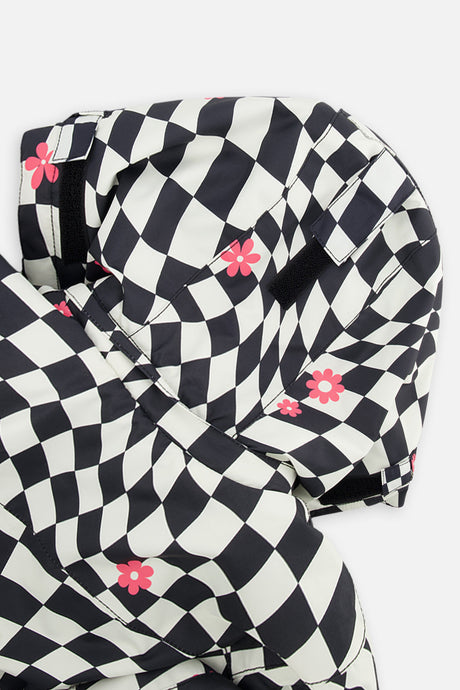 Close-up of the checkered TEKNIK jacket hood