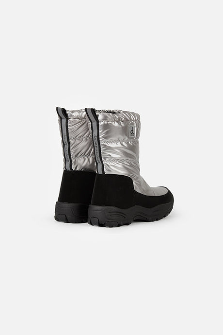 Deux par Deux silver quilted tall winter boots for kids, pair, back view