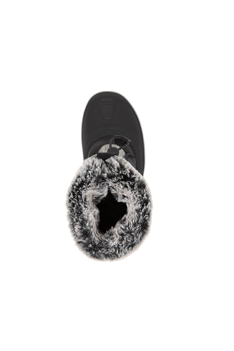 Deux par Deux kids' winter boots with removable liner in grey mix and black, top view of the faux fur collar