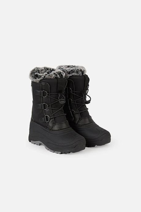 Deux par Deux black kids' winter boots with removable liner, pair, side angle