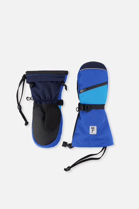 Deux par Deux Teknik kids' mittens in dark blue – front view