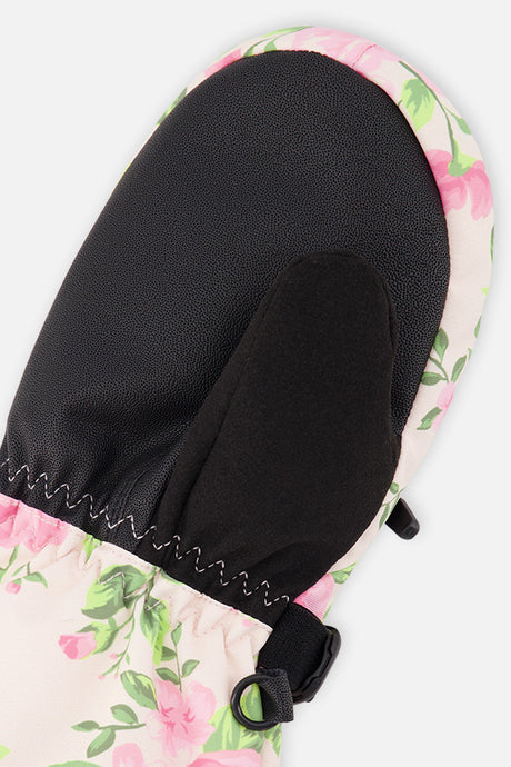 Deux par Deux Teknik kids' mittens, beige vintage rose print – alternate view