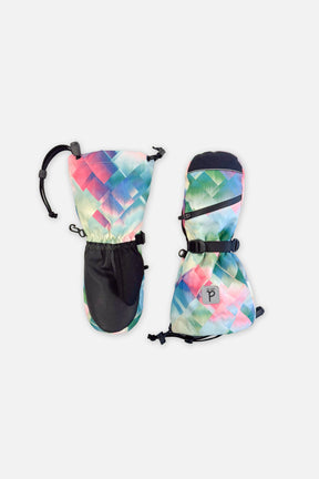 Deux par Deux Teknik winter mittens in multicolored diamond pattern, front view