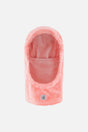 Light pink plush fleece balaclava for kids by Deux par Deux, front view with open face and white d logo label