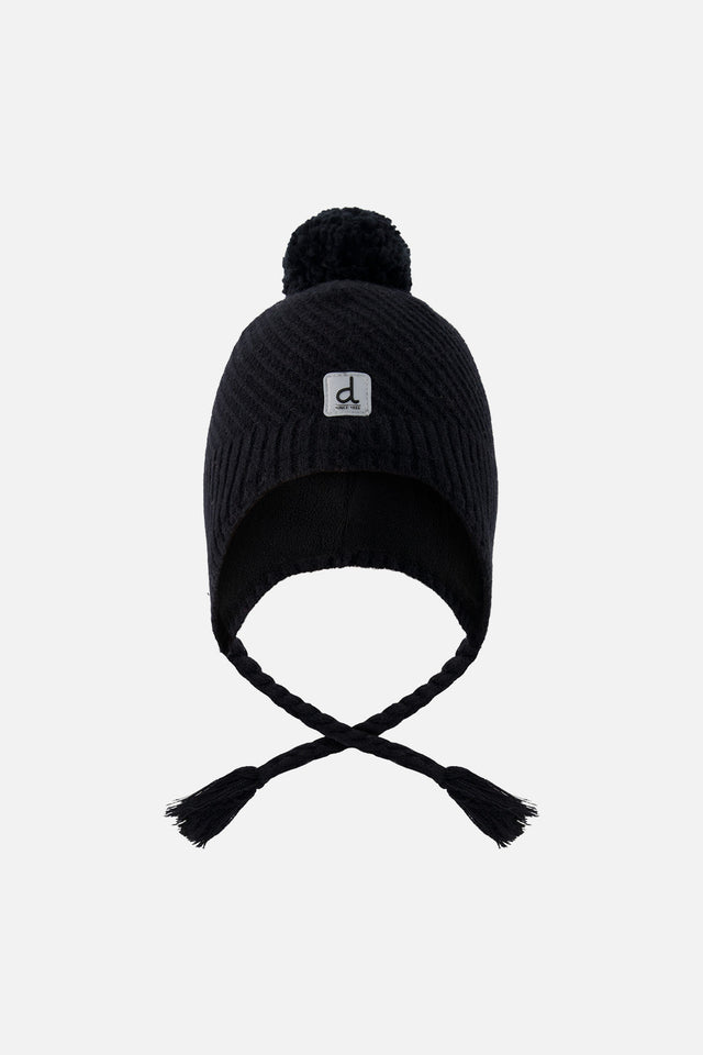 Winter Peruvian Knit Hat With Pompom Black-0