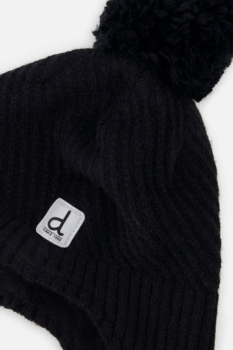 Winter Peruvian Knit Hat With Pompom Black-2