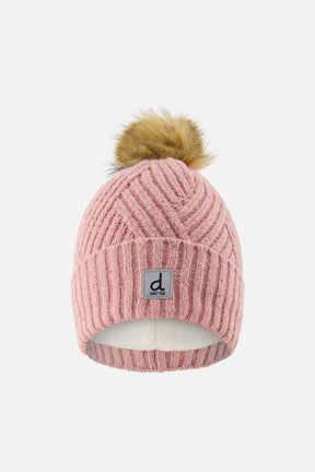 Winter Knit Hat With Pompom Pale Dusty Pink-0