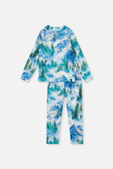 Two Piece Thermal Underwear Blue Mountain Print-0