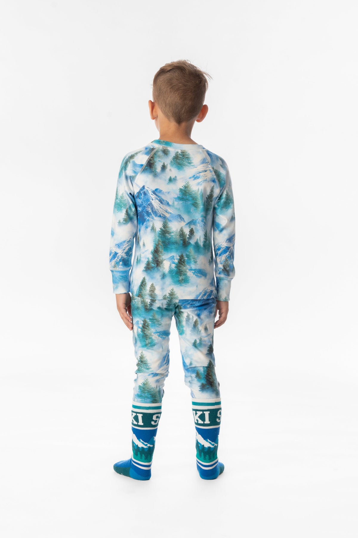 Two Piece Thermal Underwear Blue Mountain Print-3