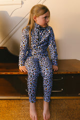 Two Piece Thermal Underwear Blue Leopard Print-1