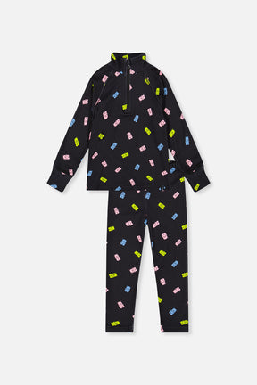 Two Piece Thermal Underwear Black Printed Gummy Bears-0