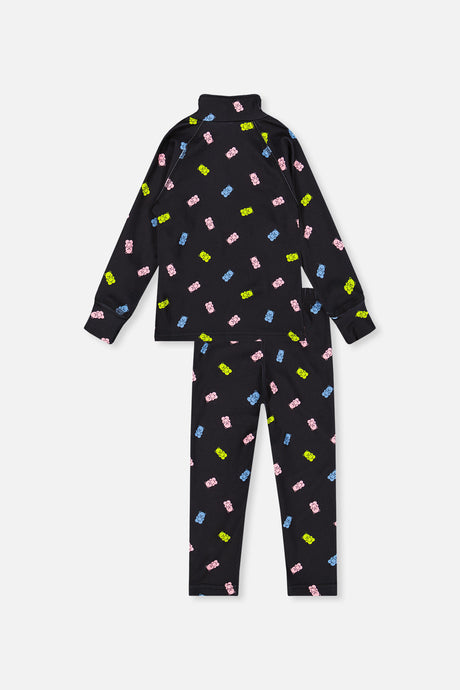 Two Piece Thermal Underwear Black Printed Gummy Bears-4